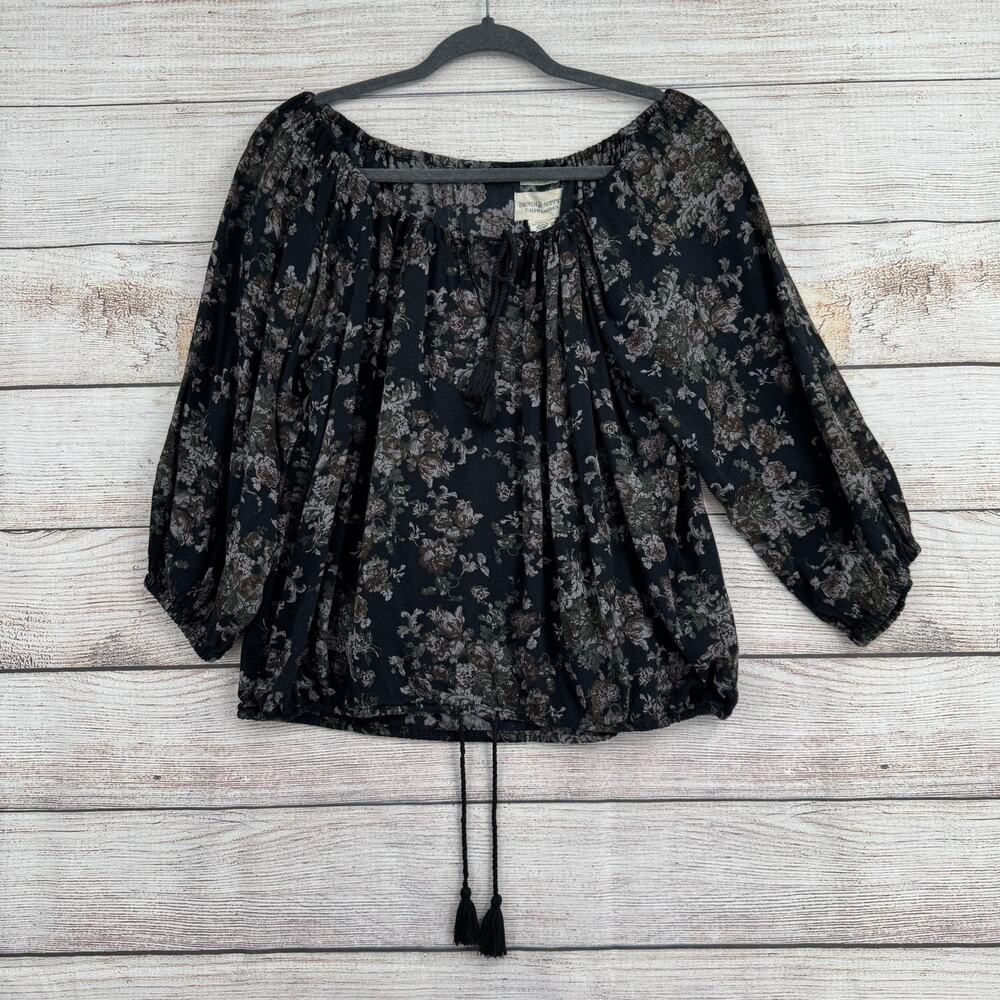 Denim & Supply Ralph Lauren RL BOHO Floral Off Shoulder Blouse Womens XS Black